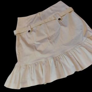 Y2K Skirt Mini Ruffle Hem Stretch Cotton Satin with Belt Beige Size 2 Womens